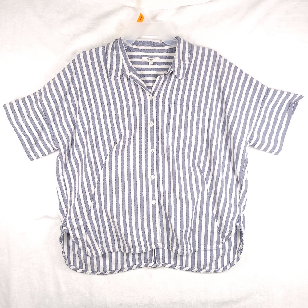 Madewell Vertical Stripe Cotton Blend Short Sleeve Shirt L MA570